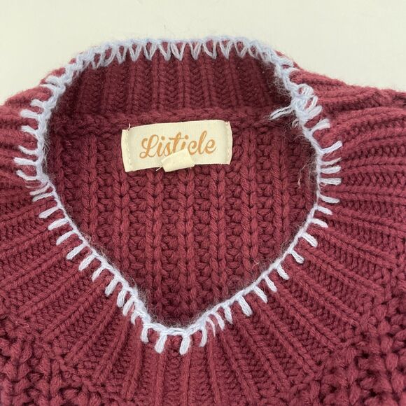 Listicle Chunky‎ Knit Sweater Size Small Oversized Baggy Boho Flowers - Picture 4 of 9